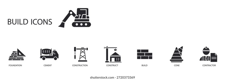 construir iconos de conjunto y contorno de estilo plano, fondo transparente.