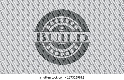 Build shiny silver emblem. Scales pattern. Vector Illustration. Detailed.