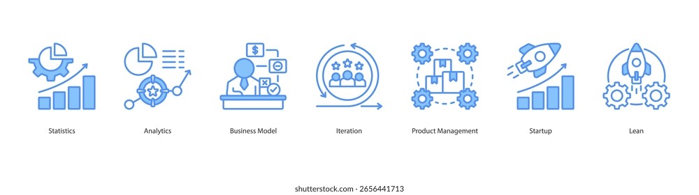Construir Smarter banner web icon definir conceito de ilustração vetorial com ícone de estatísticas, análise, modelo de negócios, iteração, gerenciamento de produtos, inicialização, lean