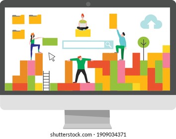 Build a strategy playful colorful bricks and characters