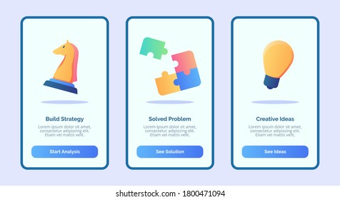 Build strategy solved problem creative ideas for mobile apps template banner page UI with three variations modern flat color style