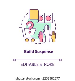 Build suspense concept icon. Startup launch. Landing first customers trick abstract idea thin line illustration. Isolated outline drawing. Editable stroke. Arial, Myriad Pro-Bold fonts used