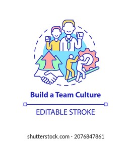 Build team culture concept icon. Social entrepreneurship abstract idea thin line illustration. Company values. Teamwork and collaboration. Vector isolated outline color drawing. Editable stroke