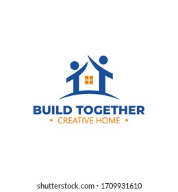 Build Together Logo Template, Home Logo Design, Real Estate Logo, Community Logo