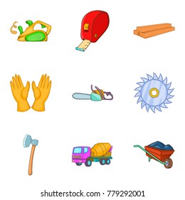 Build the town icons set. Cartoon set of 9 build the town vector icons for web isolated on white background