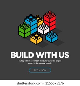 Build With Us Hiring Poster With Building Blocks Vector Illustration