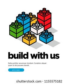 Build With Us Hiring Poster With Building Blocks Vector Illustration