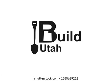 Build utah, shovel icon, negative space logo sytle. faming symbol. modern design.