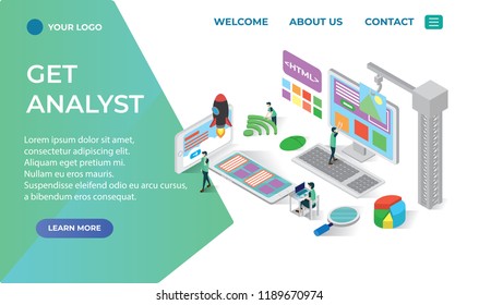 build website landing page isometric icons concept, build website illustration vector,website builder vector illustration