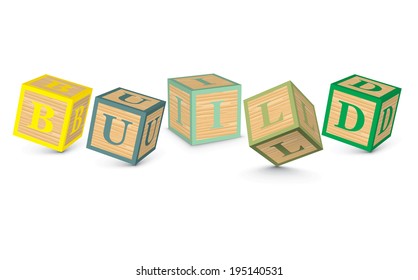 BUILD written with alphabet blocks - vector illustration