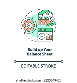 Build Up Your Balance Sheet Concept Icon. Profitable Farm Business. Grow Agro Income Abstract Idea Thin Line Illustration. Isolated Outline Drawing. Editable Stroke. Arial, Myriad Pro-Bold Fonts Used