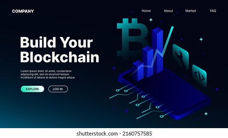 Build your Blockchain Landing Page for Website. Vector illustration
