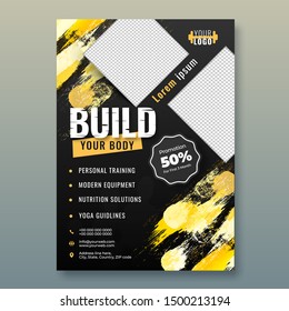 Build Your Body advertising website template design with 50% discount offer for first 3 month and space for your image.