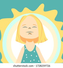 Build your inner power - little cute girl illustration in light yellow beige turquoise color palette