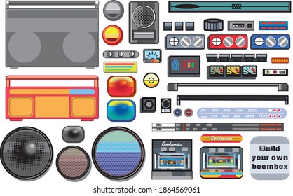 Build your own cassette boombox graphic elements vectors