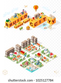 Build Your Own City . Set of Isolated Minimal City Vector Elements on Transparent Background