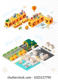 Build Your Own City . Set of Isolated Minimal City Vector Elements on Transparent Background