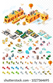 Build Your Own City . Set of Isolated Minimal City Vector Elements on Transparent Background