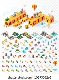 Build Your Own City . Set of Isolated Minimal City Vector Elements on Transparent Background