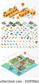 Build Your Own City . Set of Isolated Minimal City Vector Elements on Transparent Background
