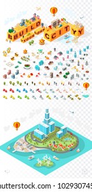 Build Your Own City . Set of Isolated Minimal City Vector Elements on Transparent Background