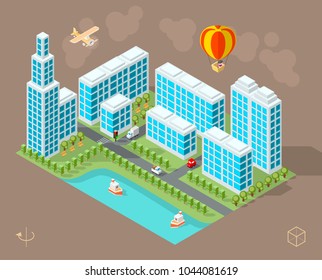 Build Your Own City . Set of Isolated Minimal City Vector Elements on Dark Background