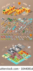 Build Your Own City . Set of Isolated Minimal City Vector Elements on Dark Background