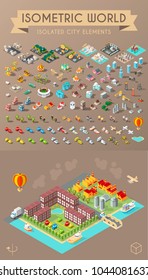 Build Your Own City . Set of Isolated Minimal City Vector Elements on Dark Background