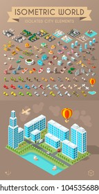 Build Your Own City . Set of Isolated Minimal City Vector Elements on Dark Background