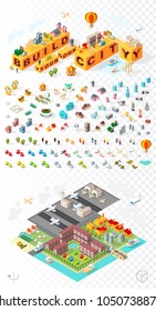 Build Your Own City . Set of Isolated Minimal City Vector Elements on Transparent Background