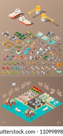 Build Your Own City . Set of Isolated Minimal City Vector Elements on Dark Background