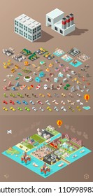 Build Your Own City . Set of Isolated Minimal City Vector Elements on Dark Background