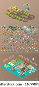 Build Your Own City . Set of Isolated Minimal City Vector Elements on Dark Background