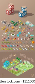 Build Your Own City . Set of Isolated Minimal City Vector Elements on Dark  Background