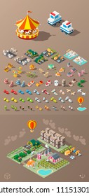 Build Your Own City . Set of Isolated Minimal City Vector Elements on Dark Background