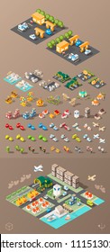 Build Your Own City . Set of Isolated Minimal City Vector Elements on Dark Background
