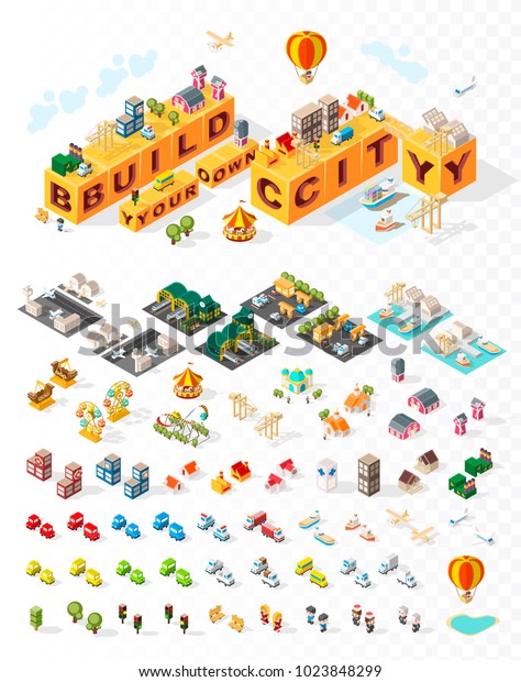 Build Your Own City . Set of\
Isolated Minimal City Vector Elements on transparent\
Background