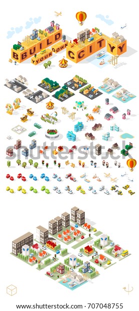Build Your Own City. Set of Isometric Minimal\
City Vector Elements