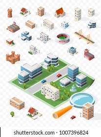 Build Your Own Isometric City . Isolated Vector Elements on Transparent Background
