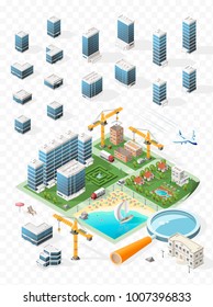 Build Your Own Isometric City . Isolated Vector Elements on Transparent Background