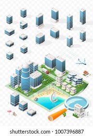 Construya Su Propia Ciudad Isométrica . Elementos vectoriales aislados en fondo transparente