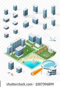 Build Your Own Isometric City . Isolated Vector Elements on Transparent Background