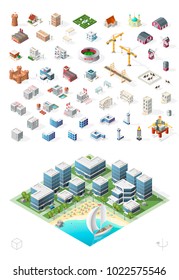 Build Your Own Isometric City . Isolated High Quality Vector Elements on White Background