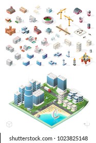 Build Your Own Isometric City . Isolated High Quality Vector Elements on White Background