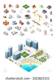 Build Your Own Isometric City . Isolated High Quality Vector Elements on White Background