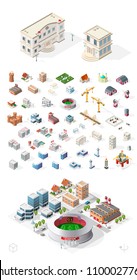 Build Your Own Isometric City . Isolated High Quality Vector Elements on White Background