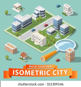 Build Your Own Isometric City. Vector Elements.