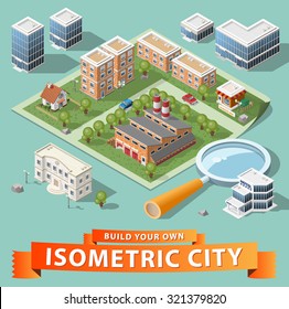 Build Your Own Isometric City. Vector Elements.