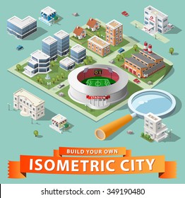 Build Your Own Isometric City. Vector Elements.