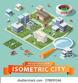 Build Your Own Isometric City. Vector Elements.